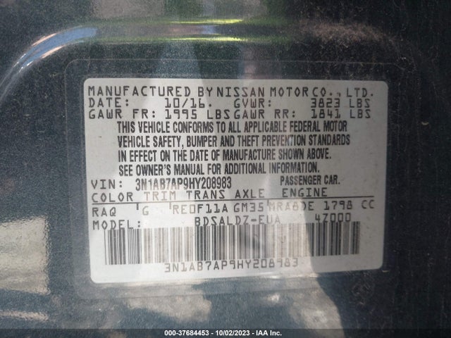 Nissan SENTRA SV 2017 3N1AB7AP9HY208983 Image 9