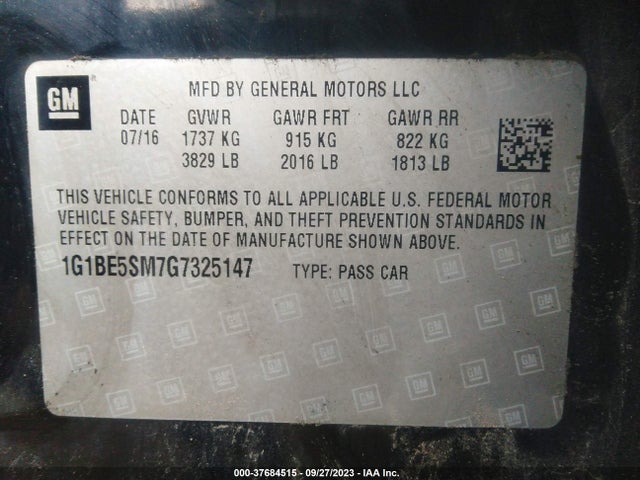 Chevrolet CRUZE LT 2016 1G1BE5SM7G7325147 Image 9