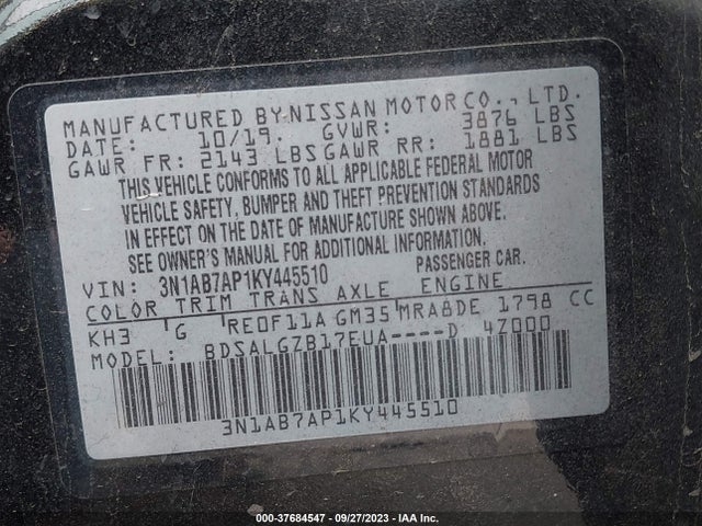 Nissan SENTRA SL 2019 3N1AB7AP1KY445510 Image 9