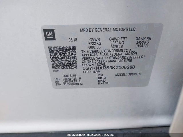 1GYKNARS3KZ106388 Cadillac Xt5 Fwd