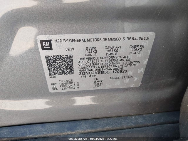 Chevrolet Trax Fwd Ls 2020 3GNCJKSB5LL170633 Image 9