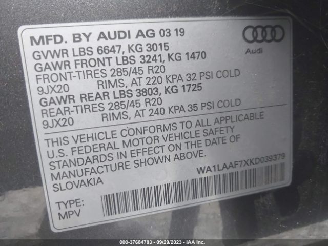 WA1LAAF7XKD039379 Audi Q7 Premium Plus