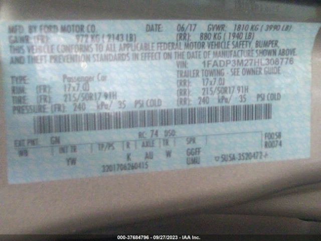 1FADP3M27HL308776 Ford FOCUS SEL