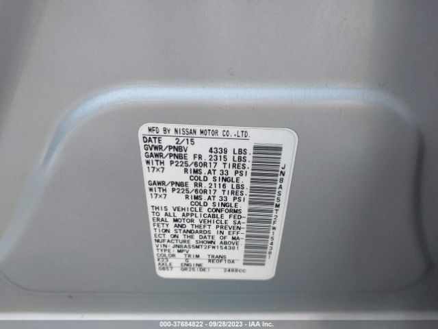 JN8AS5MT2FW154381 Nissan Rogue Select S