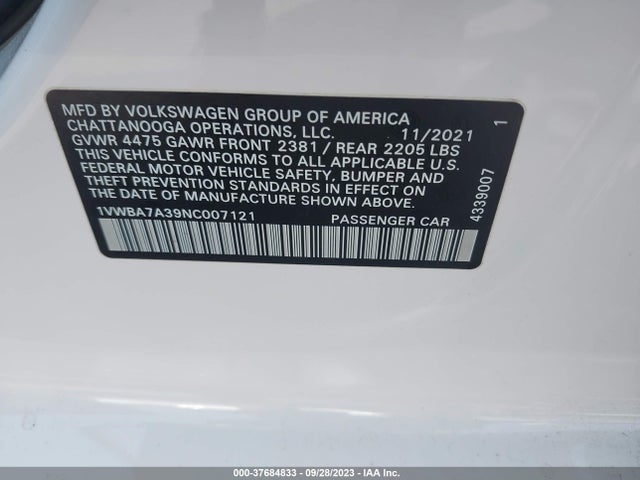 1VWBA7A39NC007121 Volkswagen Passat 2.0t Limited Edition