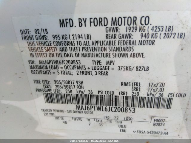 MAJ6P1WL6JC200853 Ford Ecosport Titanium