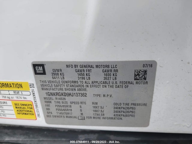 Chevrolet Traverse 1lt 2017 1GNKRGKD9HJ137362 Image 9