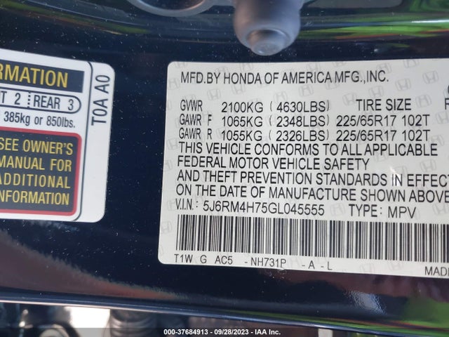Honda Cr-v Ex-l 2016 5J6RM4H75GL045555 Image 9