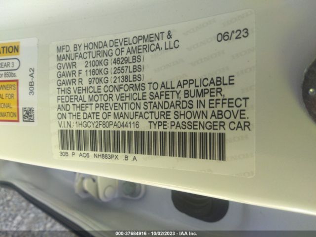 1HGCY2F80PA044116 Honda Accord Hybrid Touring