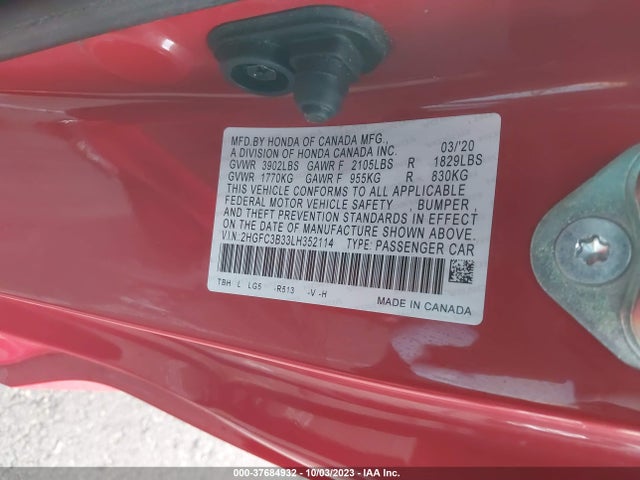 Honda Civic Coupe Ex 2020 2HGFC3B33LH352114 Image 9