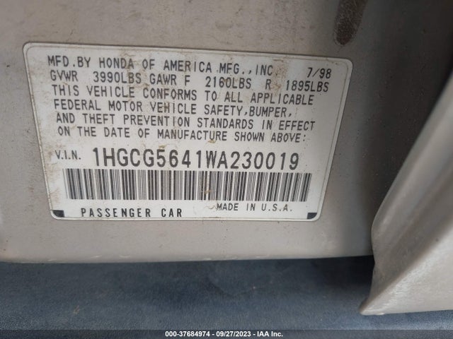 1998 HONDA ACCORD LX VIN: 1HGCG5641WA230019