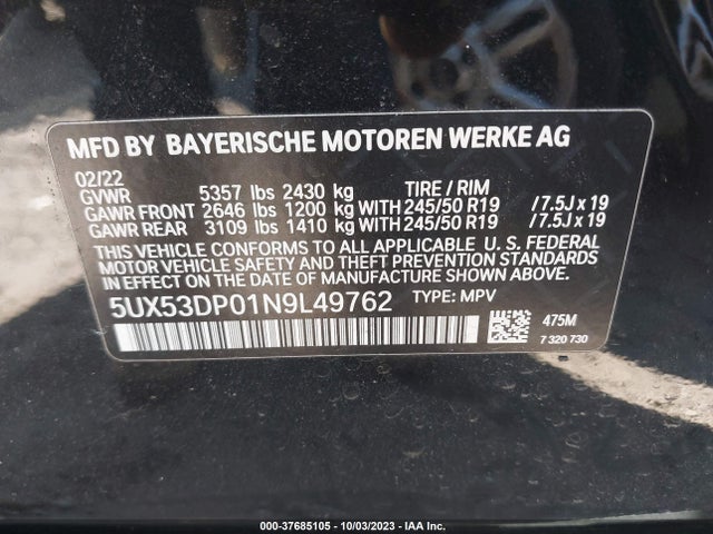 BMW X3 Xdrive30i 2022 аукцион фото