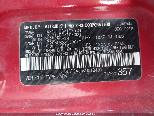 JA4AP3AU5KU019491 Mitsubishi Outlander Sport 2.0