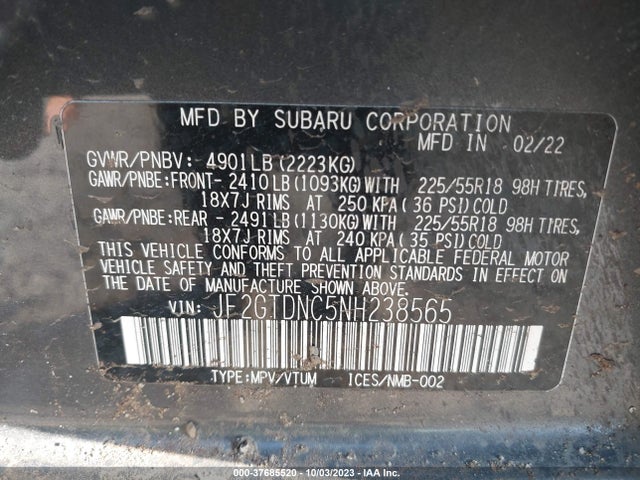 Subaru CROSSTREK HYBRID 2022 JF2GTDNC5NH238565 Image 9