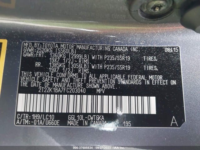 2T2ZK1BA7FC203040 Lexus RX 350