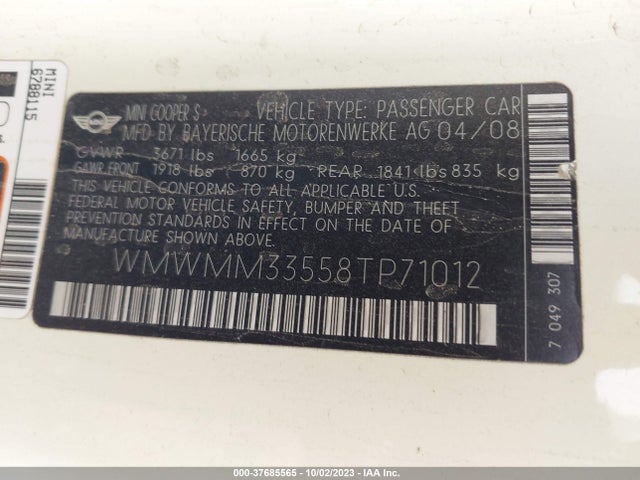 2008 MINI COOPER S CLUBMAN WMWMM33558TP71012 Photo 8