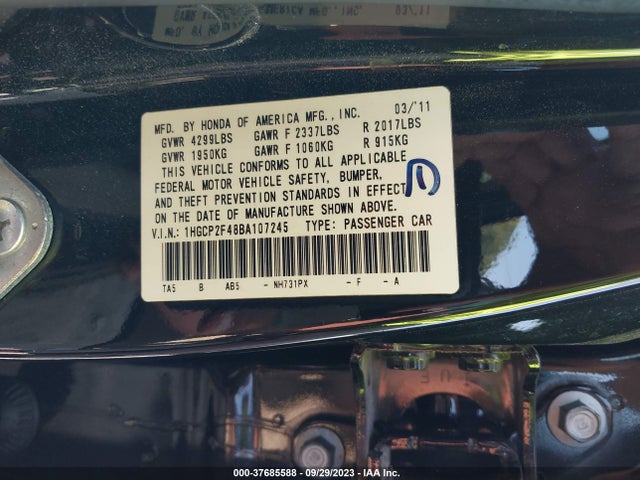 2011 HONDA ACCORD SDN LX-P VIN: 1HGCP2F48BA107245