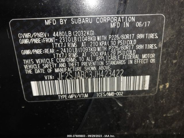 JF2SJABC3JH423422 Subaru Forester