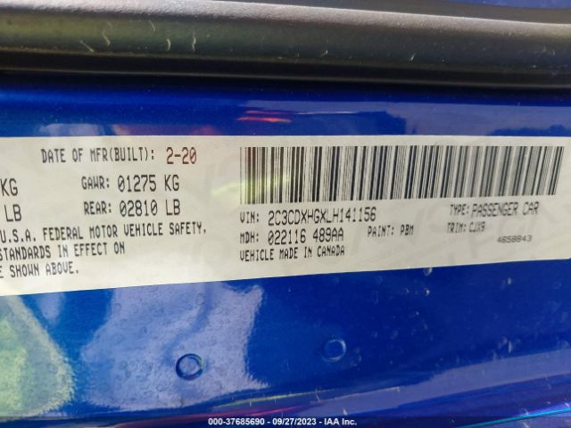 2C3CDXHGXLH141156 Dodge CHARGER GT