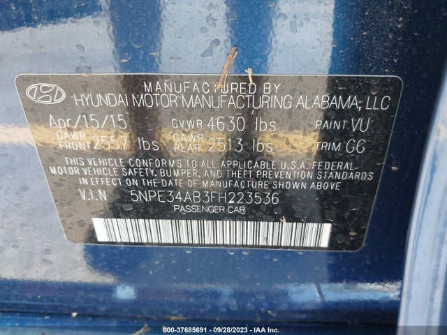 Hyundai Sonata 2.0t Limited 2015 5NPE34AB3FH223536 Image 9
