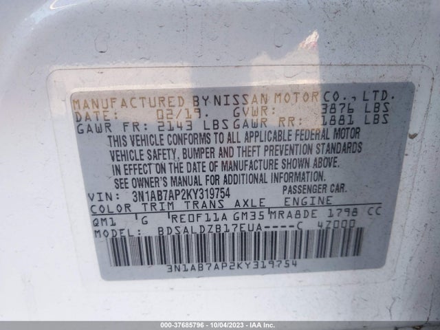 Nissan SENTRA SV 2019 3N1AB7AP2KY319754 Image 9