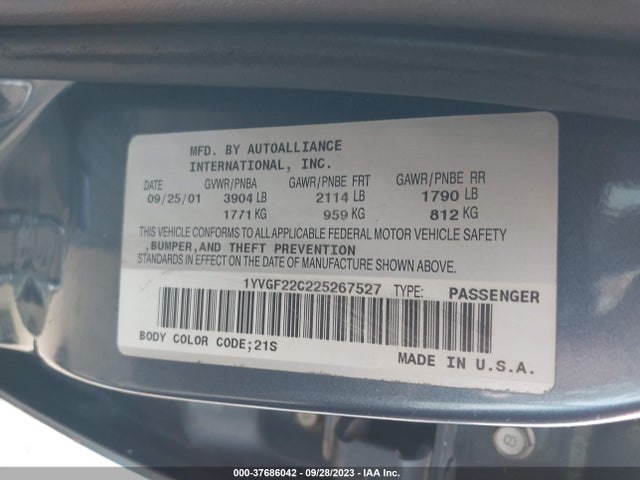 2002 MAZDA 626 LX VIN: 1YVGF22C225267527