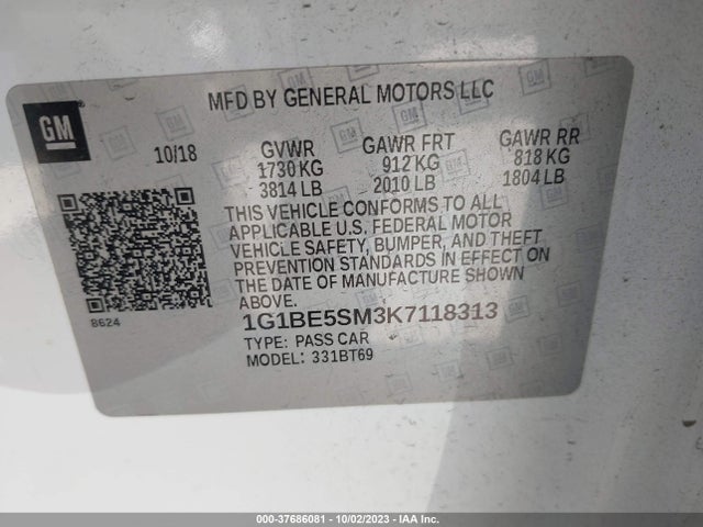 Chevrolet CRUZE LT 2019 1G1BE5SM3K7118313 Image 9