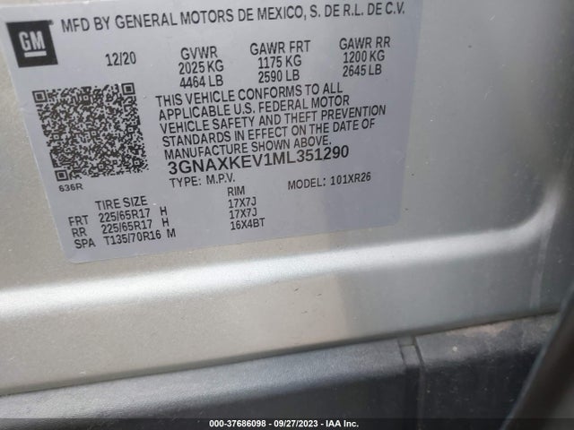 Chevrolet EQUINOX LT 2021 3GNAXKEV1ML351290 Image 9