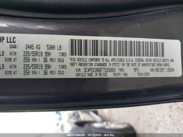 2015 DODGE JOURNEY SE VIN: 3C4PDCAB6FT535883
