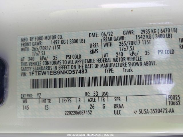 1FTEW1EB9NKD57483 Ford F-150 Xl/xlt