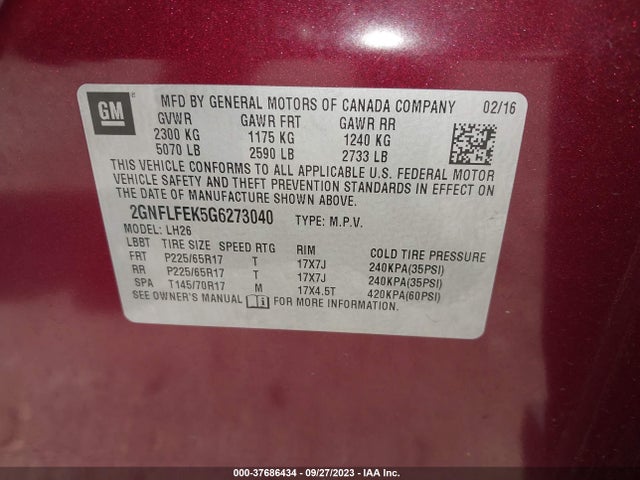 2GNFLFEK5G6273040 Chevrolet EQUINOX LT