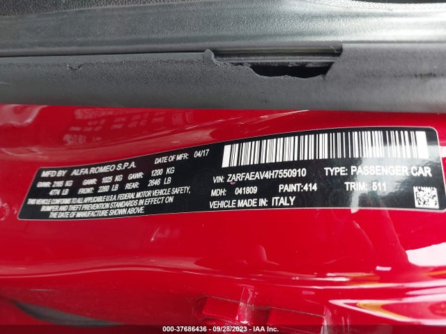 ZARFAEAV4H7550910 Alfa Romeo Giulia Quadrifoglio Rwd