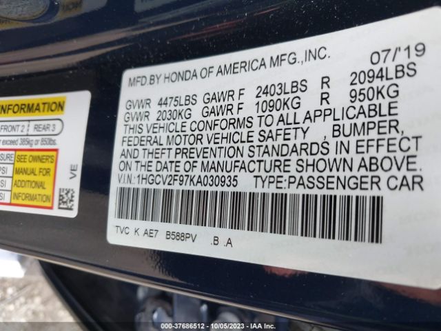1HGCV2F97KA030935 Honda Accord Sedan Touring 2.0t