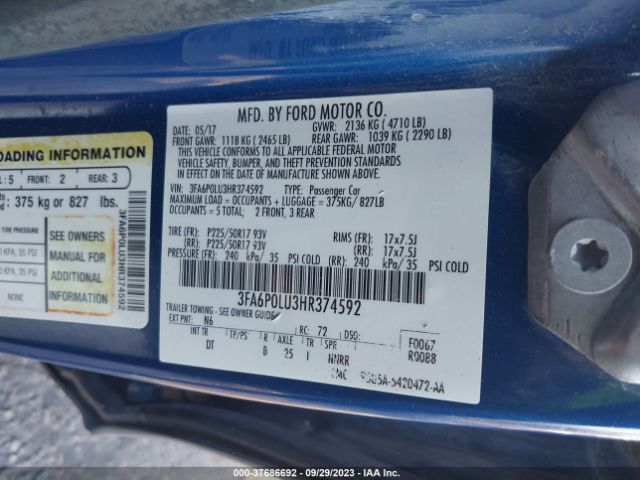 3FA6P0LU3HR374592 Ford Fusion Hybrid Se