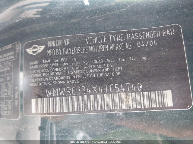 2004 MINI COOPER HARDTOP WMWRC334X4TC54740 Photo 8