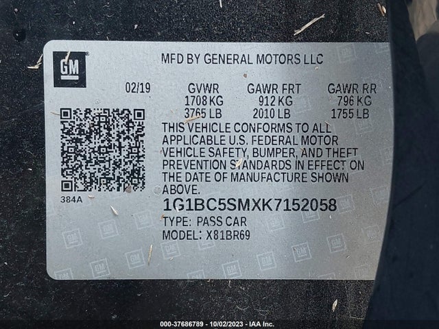 Chevrolet CRUZE LS 2019 1G1BC5SMXK7152058 Image 9