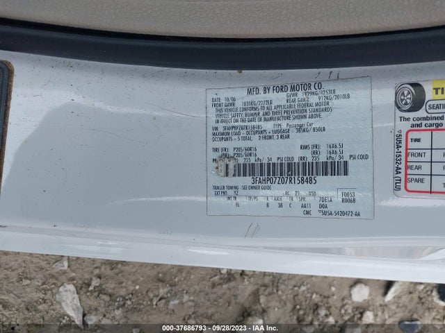 2007 FORD FUSION SE VIN: 3FAHP07Z07R158485