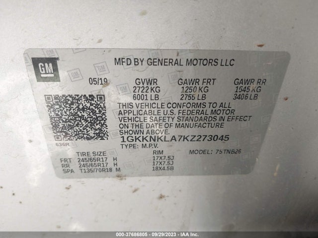 GMC Acadia Sle-1 2019 1GKKNKLA7KZ273045 Image 9