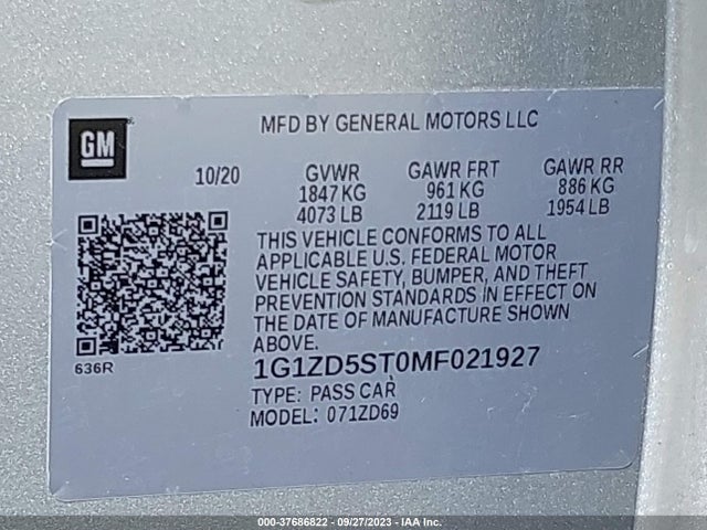 Chevrolet MALIBU LT 2021 1G1ZD5ST0MF021927 Image 9