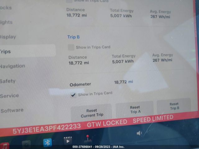 5YJ3E1EA3PF422233 Tesla MODEL 3
