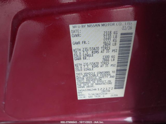 5N1AZ2MG2HN122172 Nissan Murano Platinum