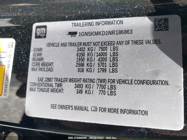 Chevrolet Tahoe Ls 2022 1GNSKMKD1NR186863 Image 9