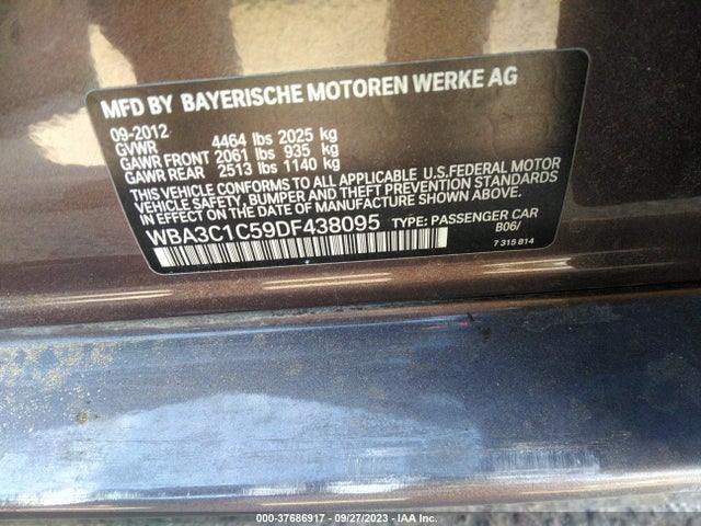 2013 BMW 3 SERIES 328I VIN: WBA3C1C59DF438095