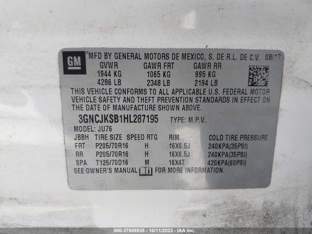 Chevrolet TRAX LS 2017 3GNCJKSB1HL287195 Image 9