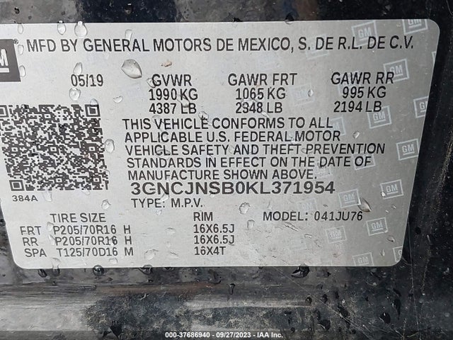 Chevrolet TRAX LS 2019 3GNCJNSB0KL371954 Image 9
