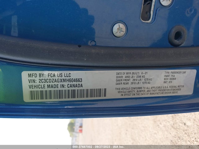 Dodge Challenger Sxt 2021 2C3CDZAGXMH604663 Image 9