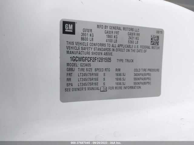 Chevrolet EXPRESS CARGO VAN 2015 1GCWGFCF2F1281505 Image 9