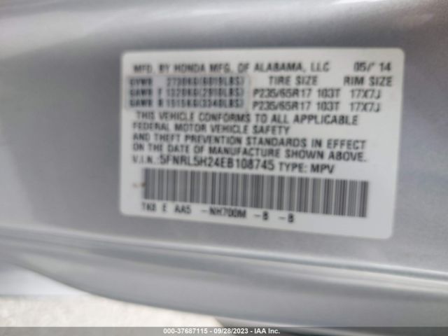 5FNRL5H24EB108745 Honda ODYSSEY LX