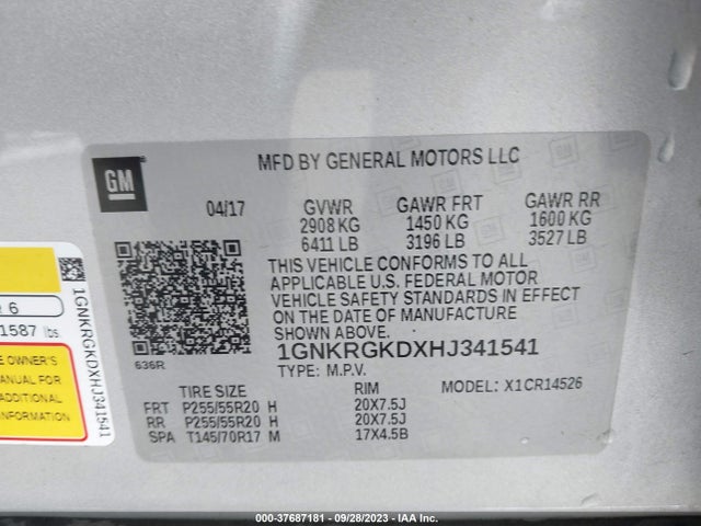 Chevrolet Traverse Lt 2017 1GNKRGKDXHJ341541 Image 9