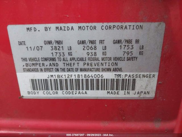 2008 MAZDA MAZDA3 SPORT *LTD AVAIL* VIN: JM1BK12F181864006
